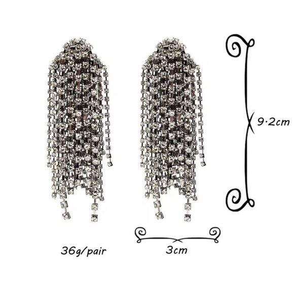 Elegant Rhinestone Tassel Drop Earrings - Picture 4 of 6